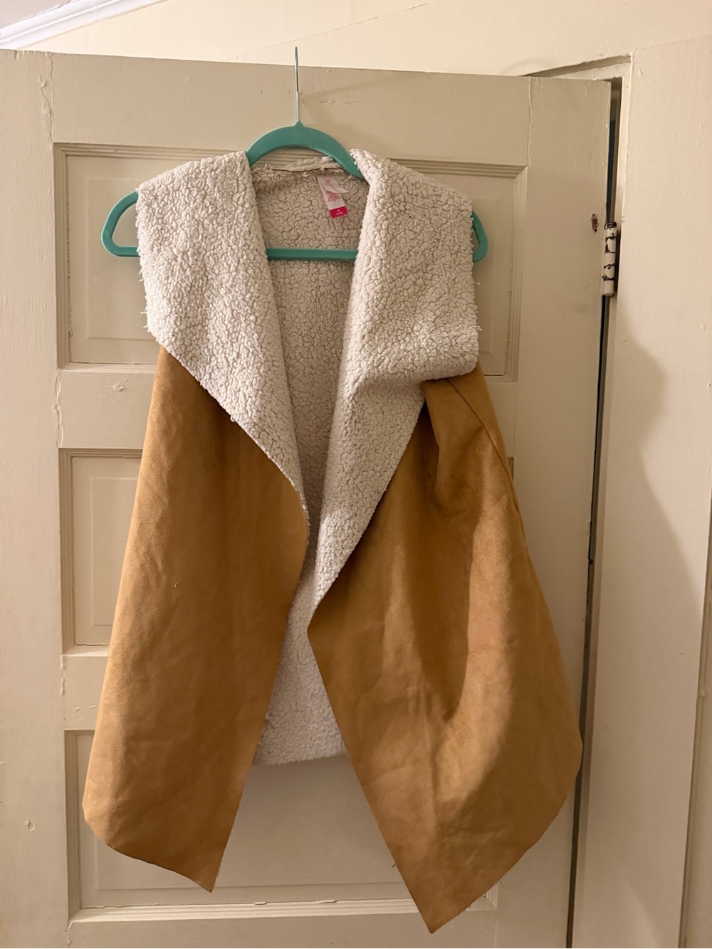 No Boundaries Tan Suede-Look Sherpa Draped Vest